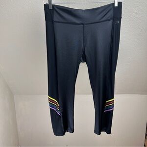 SPLENDID Black Leggings with Colorful Stripes on each Leg. Size Large